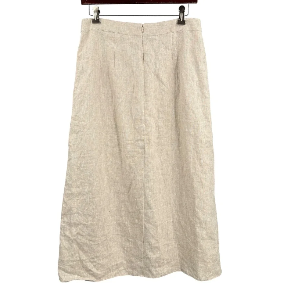 Reformation Linen Two‎ Piece Set Size 10 Beige Puff Sleeve Crop Top Midi Skirt